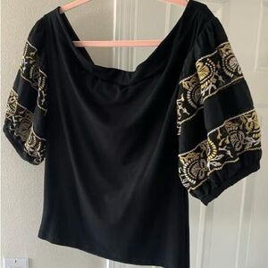 Black Embroidered Women's Top